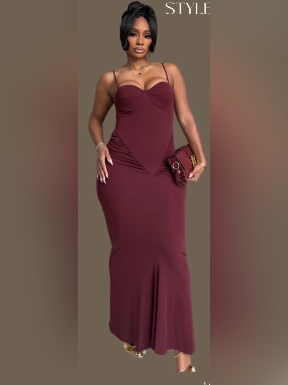Zara Burgundy Spaghetti-Strap Maxi Dress